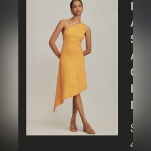 Anthropologie sleeveless asymmetrical open back linen midi dress